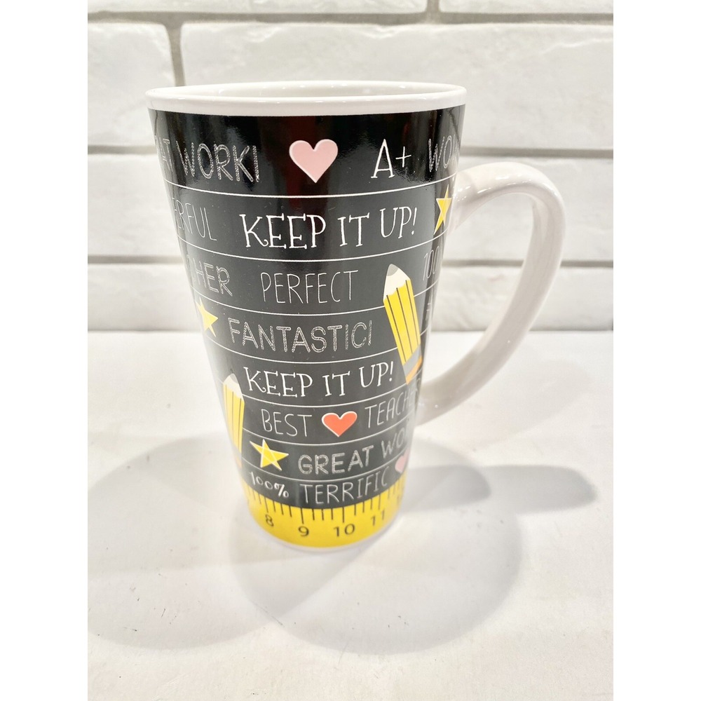 Bay Island Teacher's Coffee Cup Mug Tall Teacher Gift Ruler Pencils A+ Perfect..